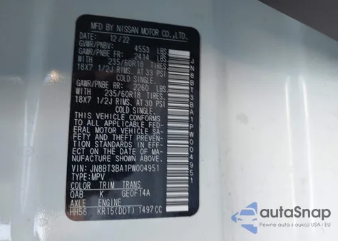 2023 Nissan Rogue Sv Fwd из США, поврежденный, VIN JN8BT3BA1PW004951